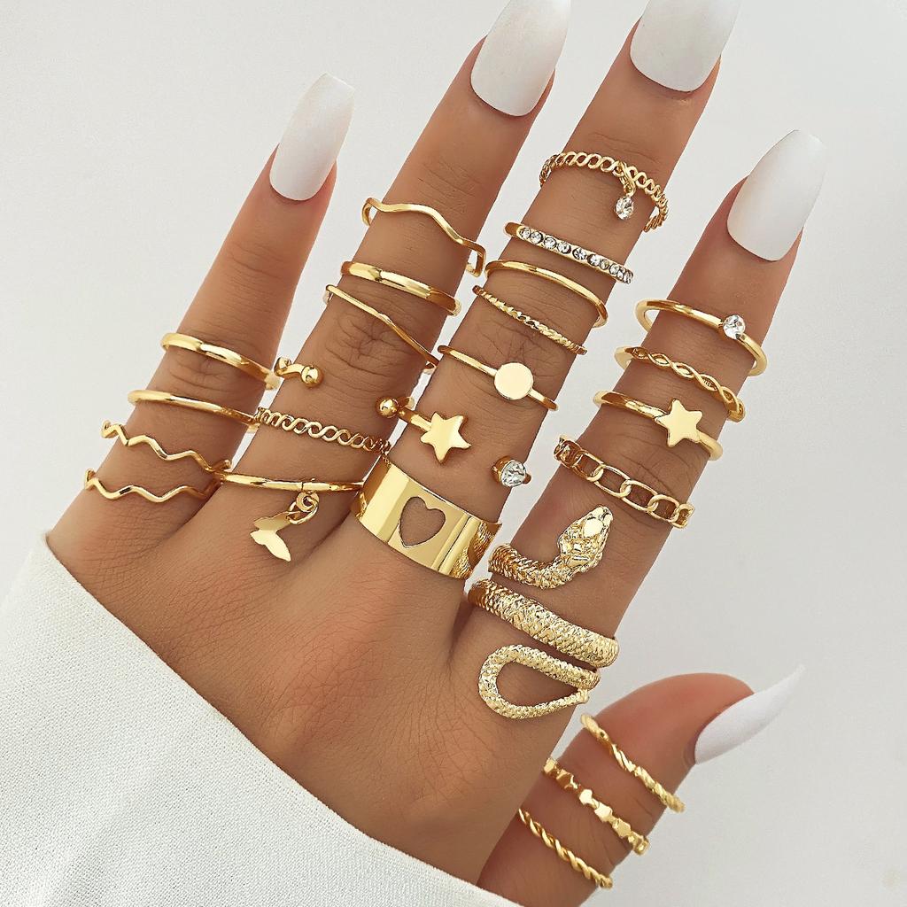 Open multi-joint ring set for women, featuring a unique hollow heart and butterfly design22Set