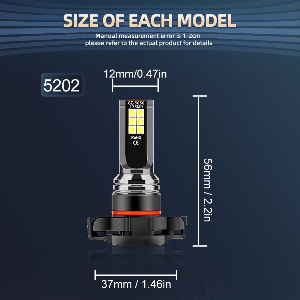 9005/HB3 9006/HB4 H11 5202 Противотуманные лампы 27000 лм 160 Вт Мощность Фары 6000 К Белый 12 шт. Светодиодные чипы ХОРОШЕЕ ТЕПЛООТВЕДЕНИЕ 2 шт.