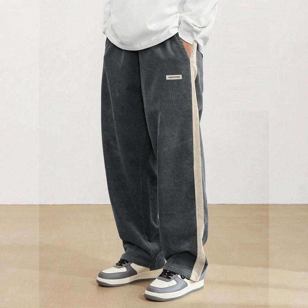 Men's Colorblock Striped Corduroy Trousers Men's Casual Fashion Trousers