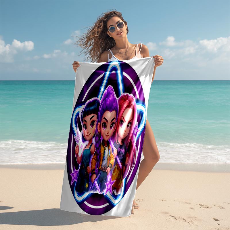 Beach Towel with Kpop Hunter7 Pattern - soft,absorbent,machine washable Lightweight&Modern,swimming,Travel Essentials