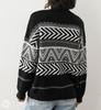 J-Scott Women's Fair Isle Knit Sweater with Drop Shoulders, Long Sleeves, and a Loose Fit, Geometric Pattern, Black, Size JS35-BK-XL