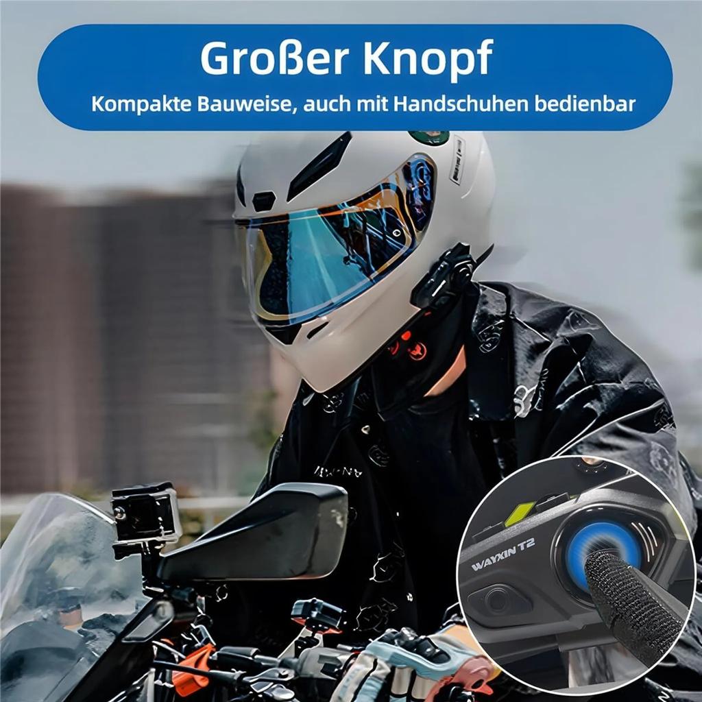 2-Pack Motorcycle Bluetooth Helmet Intercom 2 Riders Multi Wireless Waterproof Interphone Headsets 100m