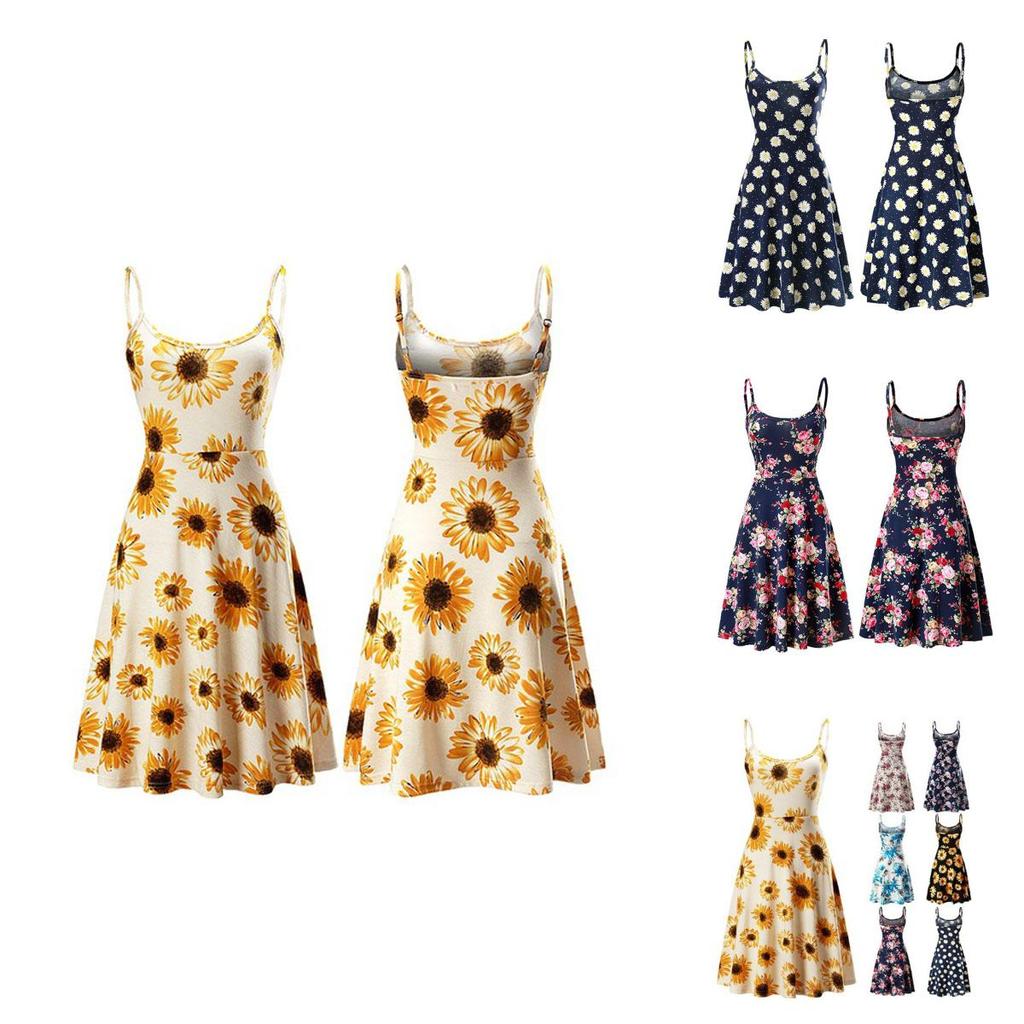 Fuerfits Women's Casual Beach Summer Sleeveless Adjustable Strappy Floral Dress With Premium Quality Comfort