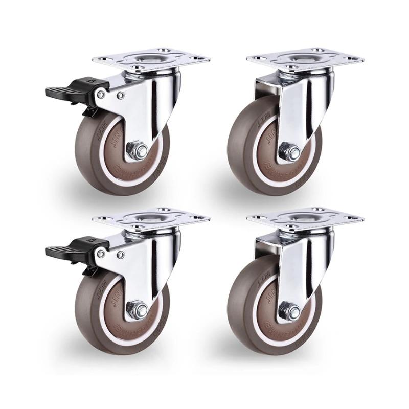 4Pcs Rubber Swivel Casters , with Brake No Noise Lockable Wheels Mobile Wheels for Furniture, Medical Equipment, Trolleys