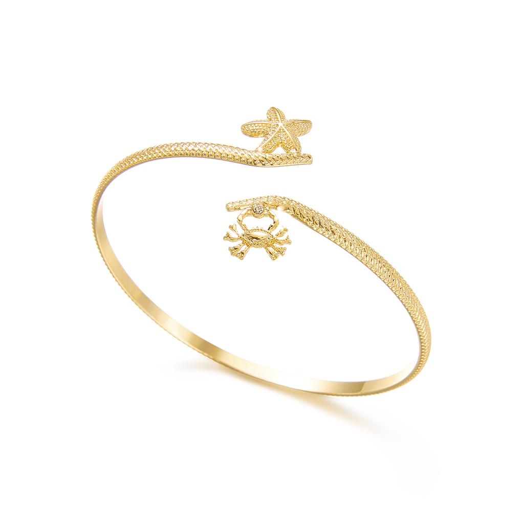 Textured Gold Color Starfish Upper Arm Cuff Bracelet for Women Vintage Punk Conch Crab Open Bracelet Summer Aesthetics Jewelry