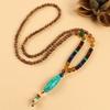 Retro Versatile Men's and Women's Sweater Chain Long High-end Wooden Pendant Buddha Bead Necklace Pendant Cotton and Linen Accessories