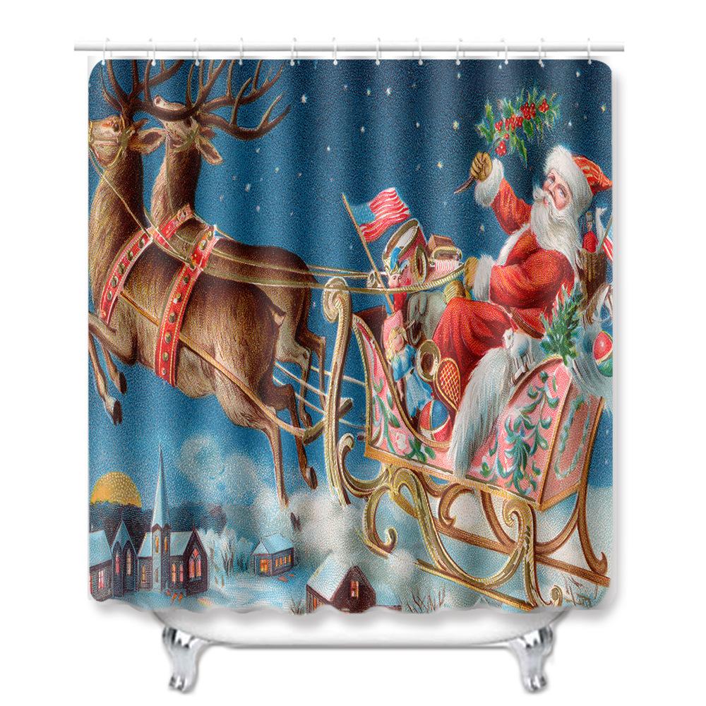 Christmas Home Door Mat Bathroom Shower Curtain Floor Mat Combination Four-Piece Set Bedroom Living Room Carpet