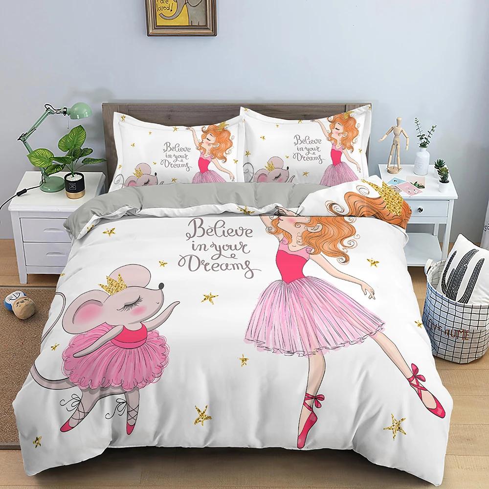 Ballet Dancing Girls Duvet Cover Lovely Little Ballerinas Girl Bedding Set 135 Pink Quilt Cover Princess Bed Single HomeTextiles