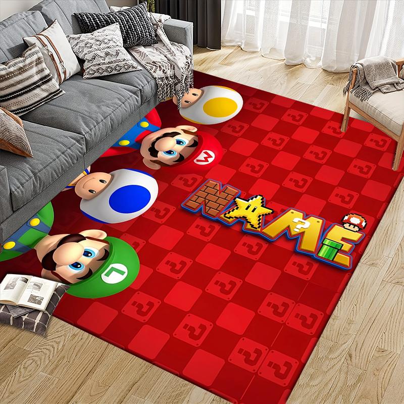 Custom Name,Mario Home Sofa Decoration for Living Room & Bedroom, Non‑Slip Play Flannel Floor Mat for Game Room