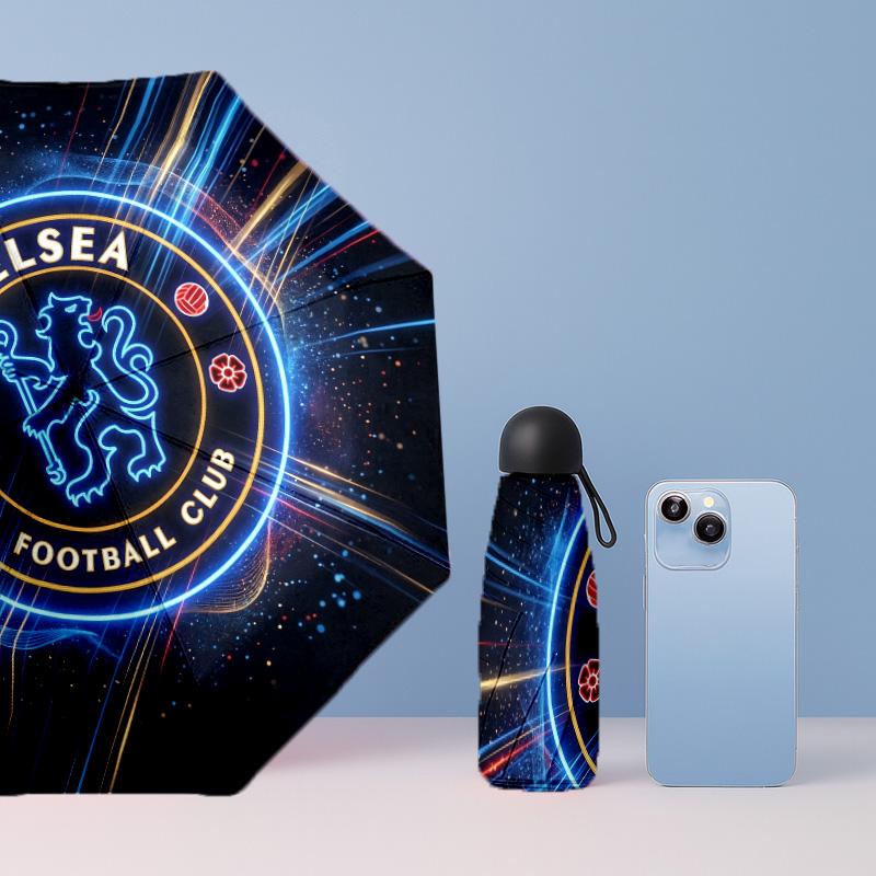 Chelsea FC Узор Печатный Мини 5 Сложений 8 Спиц Компактный Зонт Ветрозащитный Водонепроницаемый Легкий Портативный Складной