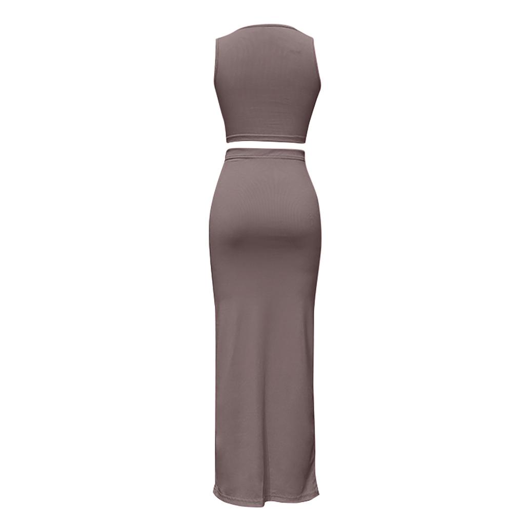 Women's Casual Sleeveless Color Slim-fit Vest Slim Skirt Suit