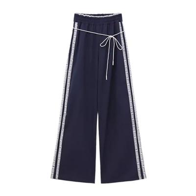 Широкие брюки в полоску из кружева в корейском стиле для женщин. Осень. Новые повседневные брюки с эластичной резинкой на талии в стиле Харадзюку. Прямые брюки.