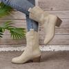 Fashion V-shaped Embroidered Sleeve Thick Heel Knight Boots Retro Mid Top Pointed Western Cowboy Boots