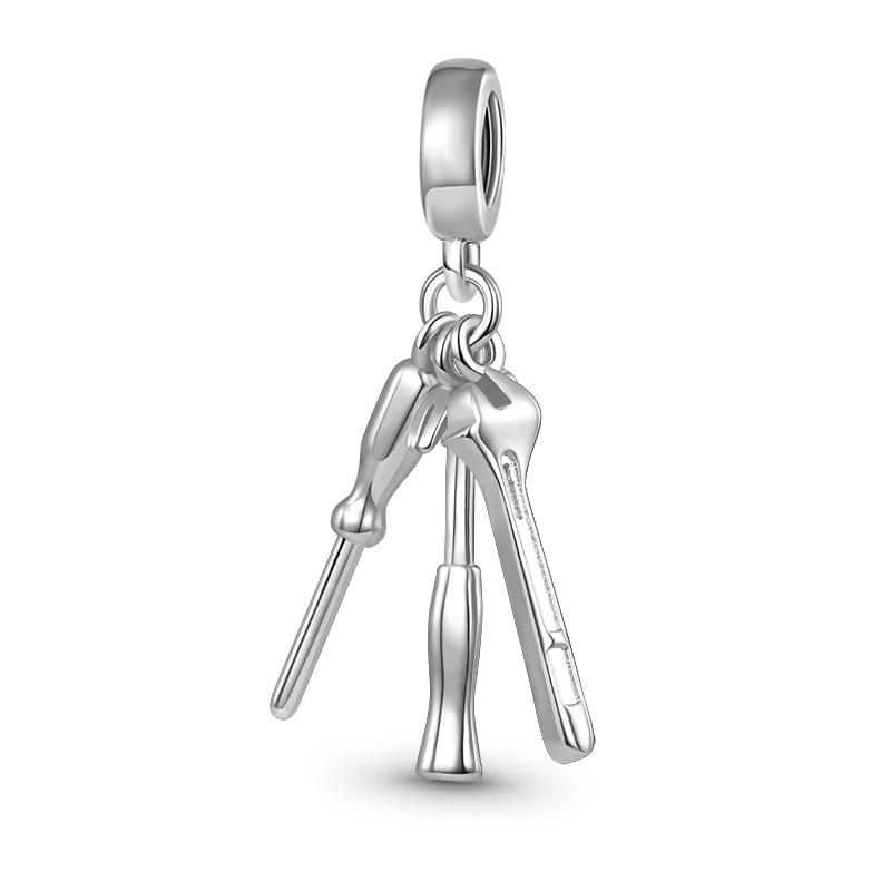 Fit  S925 Original Bracelet Wrench Screwdriver Hammer Ruler Pen Silver Charms Beads For Women DIY Jewelry Gift Making