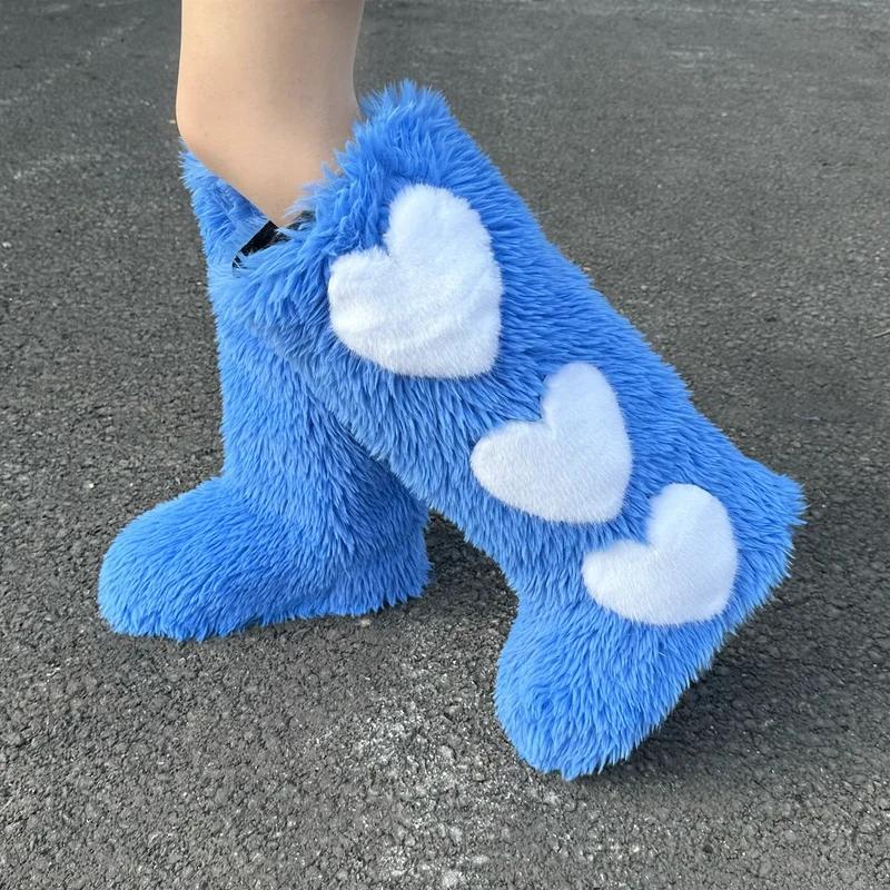 Зимние элегантные женские пушистые сапоги из искусственного меха лисы, высокие сапоги для женщин, теплые зимние сапоги, модная роскошная обувь для девочек, меховые сапоги