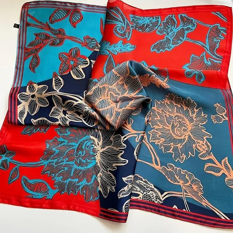 Luxury Print Satin Silk Square Scarf for Women Shawl Hijab Neckerchief Female Hair Ribbon Headband Fashion Wrap Bandana