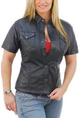 Рубашка из овчины, черная, повседневная, женская, стильная, ручная работа