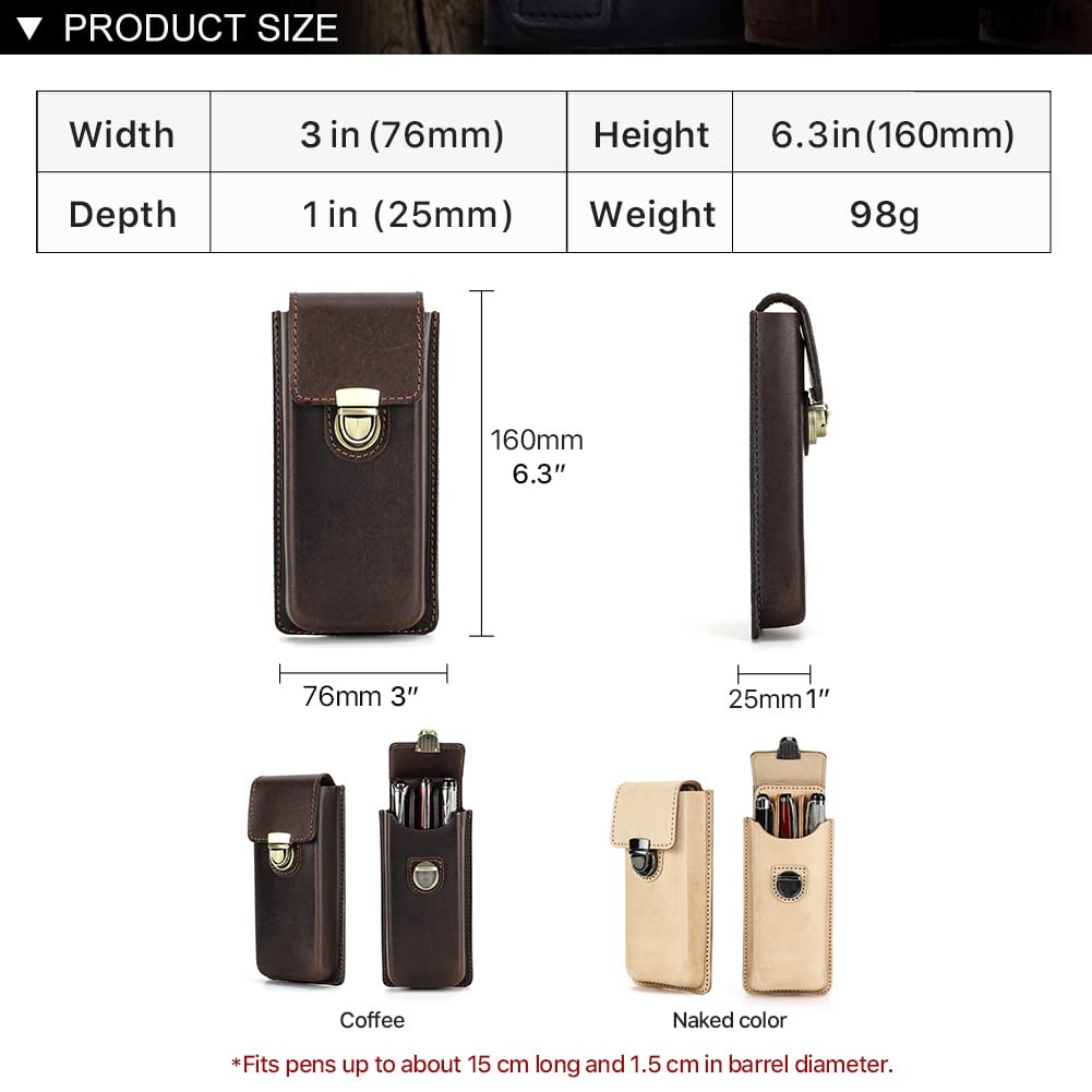 HIRAM Пенал с раздельным дизайном для перьевых ручек Простой тонкий Вмещает 3 ручки из натуральной кожи, Дизайн, Ручки, (Кофе)