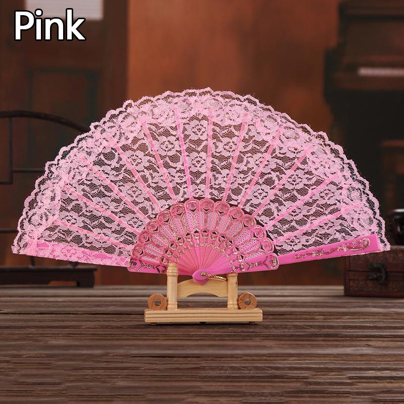 1PC Folding Fans Festival Gift Solid Color Hand Held Flower Fan Hollow Lace Fans Decorative