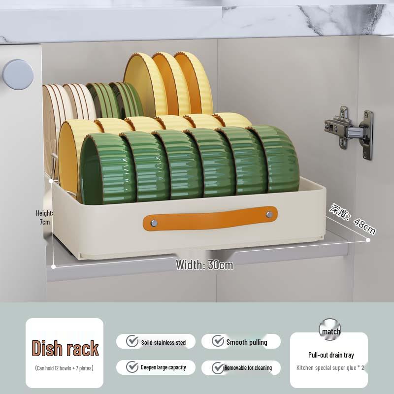 Pull-Out Basket Drawer Dish Rack for Kitchen Cabinet Storage