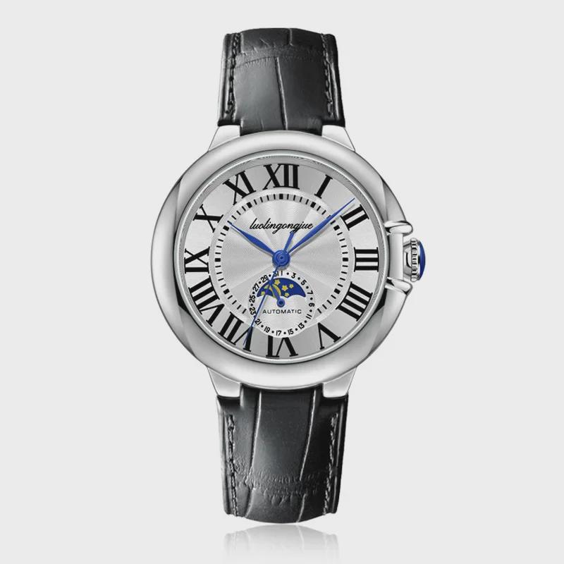 Duke of Lorraine Men's Automatic Watch - Moon Phase, Butterfly Buckle, Leather Strap.