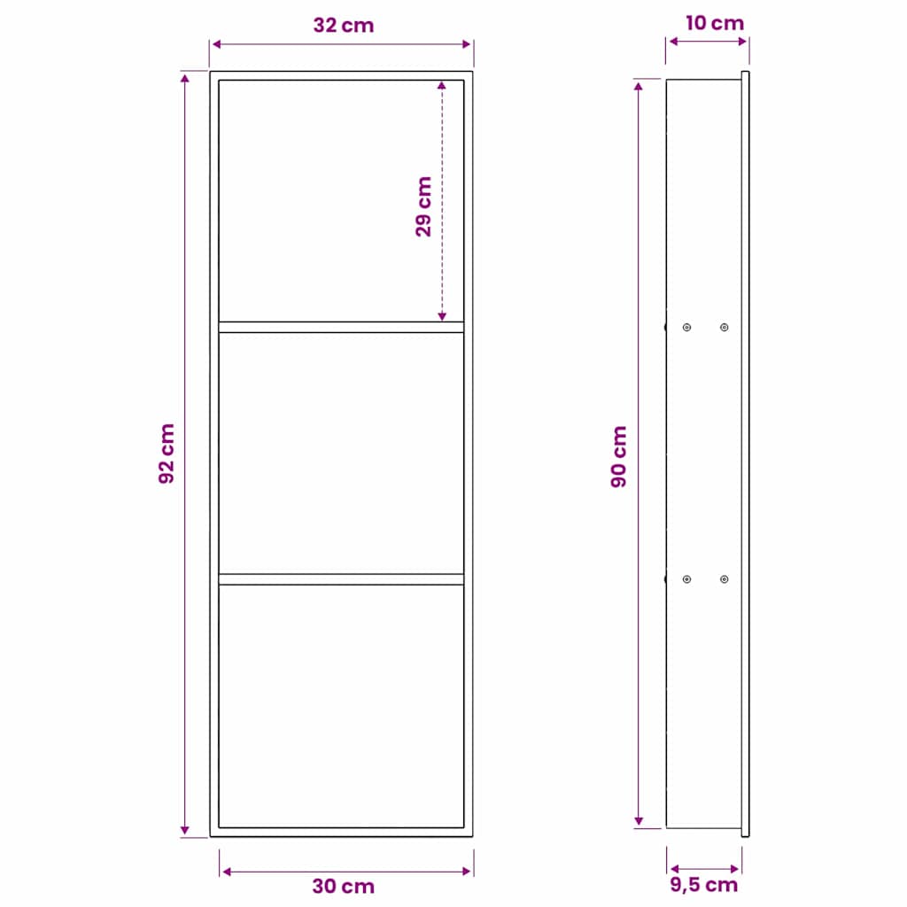 Shower Niche Shelf Black 92 x 32 x 10 cm Stainless Steel