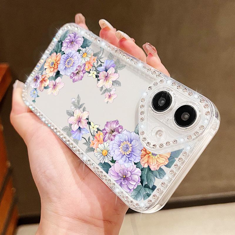Прозрачный чехол с цветочным принтом сакуры и ромбовидной рамкой для iPhone 16E 16 15 Pro Max 14 Pro 13 12 11, противоударный чехол из мягкого силикона с защитой от падений