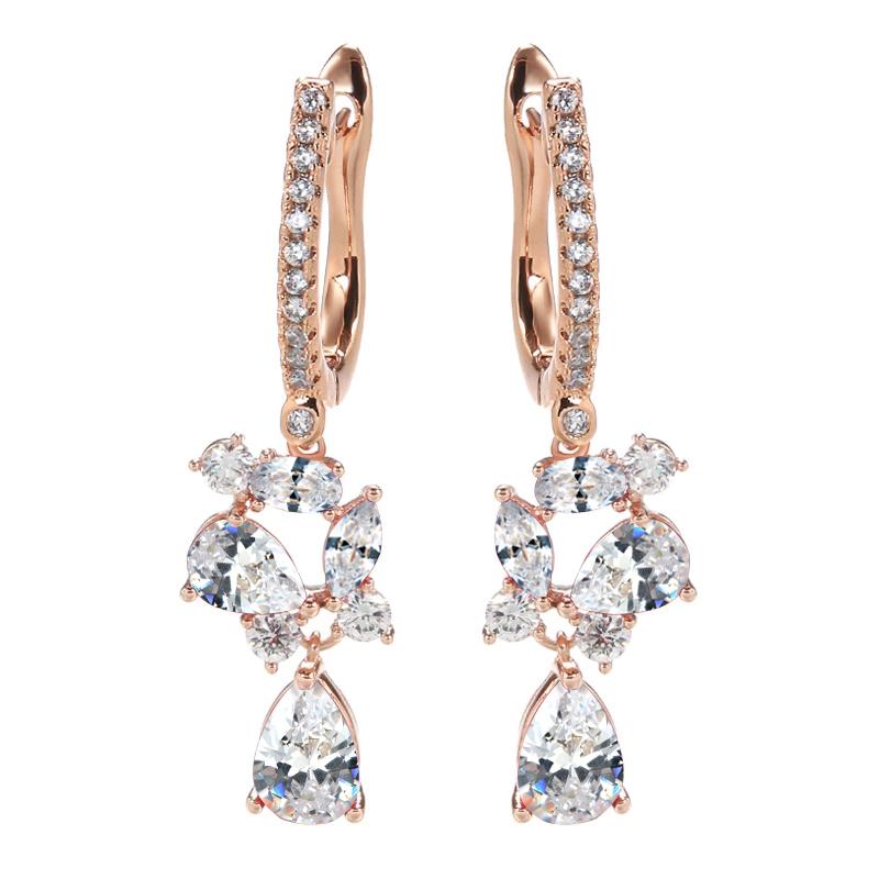 Новые длинные серьги-капли золотого цвета для женщин, серьги-капли с кристаллами и цветком, красный камень и циркон, модные ювелирные изделия