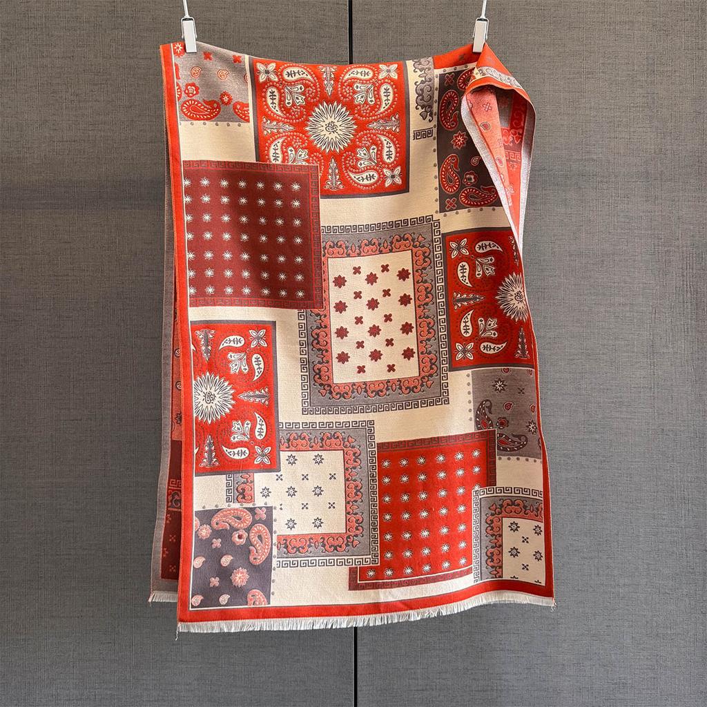 Winter Warmer Scarf For Women Elegant Thickened Tassel Pashmina Shawl Floral Faux Cashmere Warps Autumn Blanket For Daily Wear