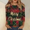 Women's Fashion  And Winter Casual Round Neck Brushed Ribbed Christmas Print Three-quarter Sleeve T-shirt Women's Clothing