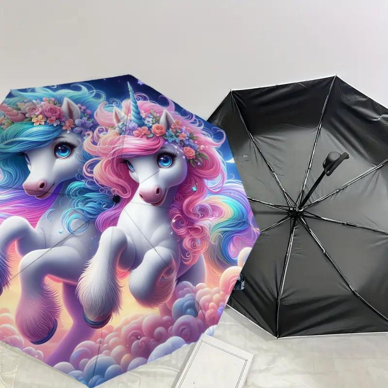 1pc Unicorn Fantasy Night Sky Umbrella with Plastic Handle,Suitable for All Seasons Home Travel Outdoor UmbrellaDD708