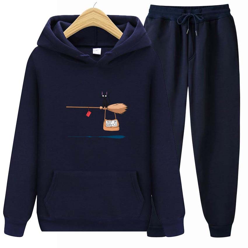 Служба доставки Kiki's Cat On Magic Broom с принтом, женские толстовки с карманами и длинными рукавами, спортивные костюмы, брюки для бега, плотная теплая одежда