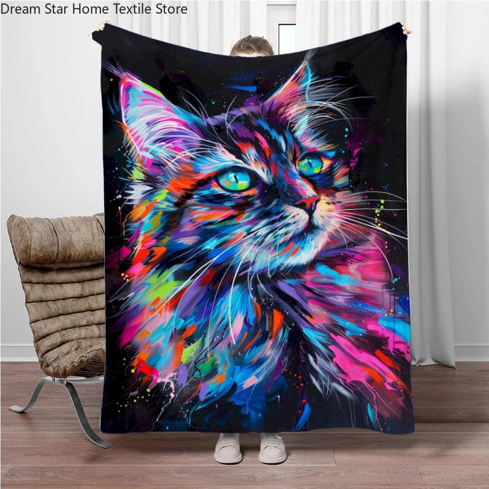 8 Size Colorful Cat Flannel Throw Blanket,Soft Throw Blanket for Home Bedroom Bed Sofa Picnic Travel Office Cover Child Gift
