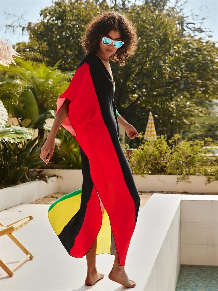 EDOLYNSA Плюс размер кафтан разноцветное летнее длинное пляжное платье женская домашняя одежда наряд купальный костюм накидка свободный кафтан