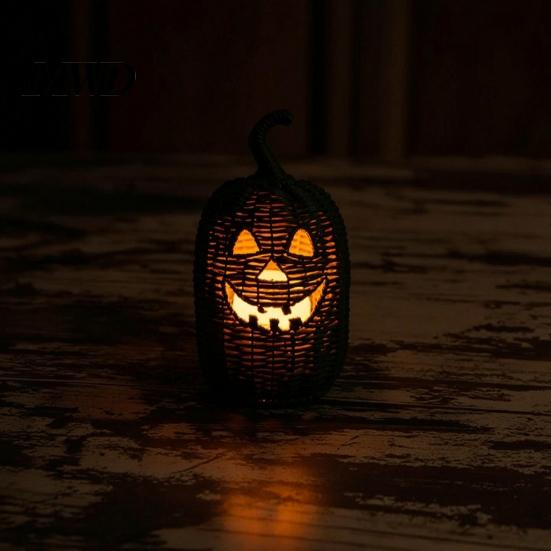 Autumn Indoor Decoration Handwoven Pumpkin Basket with Witch Hat Lid, Rustic Wicker Trick Sheltered Porch Decor or Treat Bucket for Outdoor Halloween