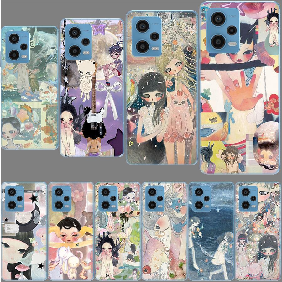 Aya Takano Paintings Phone Case For Redmi Note 13 12 14 15 Pro Plus 13R 11 11T 11E 11S 10 Pro 10S 9 9S Cover Cell Clear TPU Capa