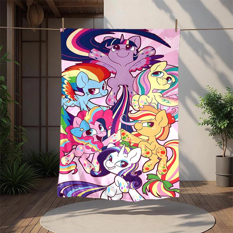 Little Pony Flannel Blanket Soft Warm All-Season Throw, Design for Camping, Car Travel, Hiking Sofa, Bed, Office Perfect Gift for Parties