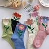 Women's 3D Flower Mid-Calf Cotton Socks - Cute Japanese Summer Style