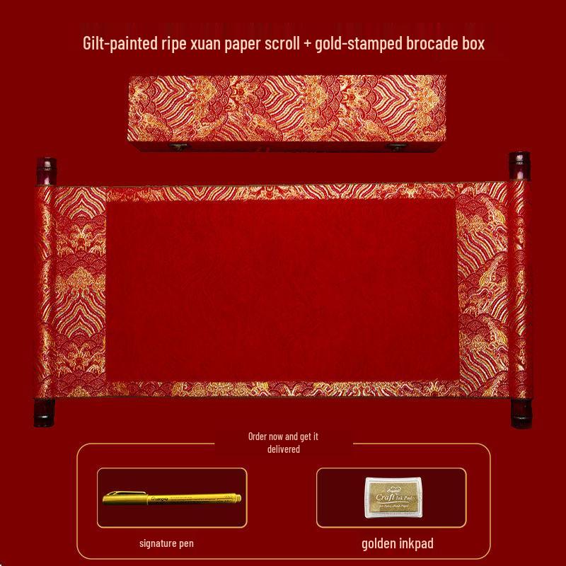 Red Wedding Scroll: Handwritten Marriage Certificate Paper for Betrothal and Engagement Celebrations