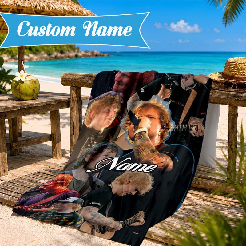 Custom Name Beach Towel Ed Sheeran Microfiber Beach Towel, Lightweight for Summer Travel, Swimming Pool Fan Birthday Gift