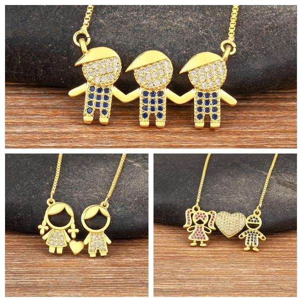 Nidin Hot Sale Family Love Mom Dad Son Daughter Necklace Girl Boy Heart Pendant Cubic Zirconia Couples Jewelry Gift Wholesale