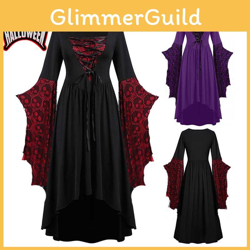 Ladies Gothic Cosplay Dress Polyester Fabric With Skull Pattern And Large Swing Skirt