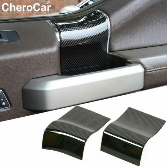 Carbon Fiber Inner Door Handle Panel Trim Cover For Ford F150 F-150 2015+ 2Door