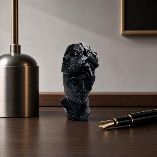 Абстрактная многоликая бюст-скульптура, напечатанная на 3D-принтере, Арт-декор с матовым черно-белым покрытием, Компактное настольное украшение для прихожей, домашнего офиса