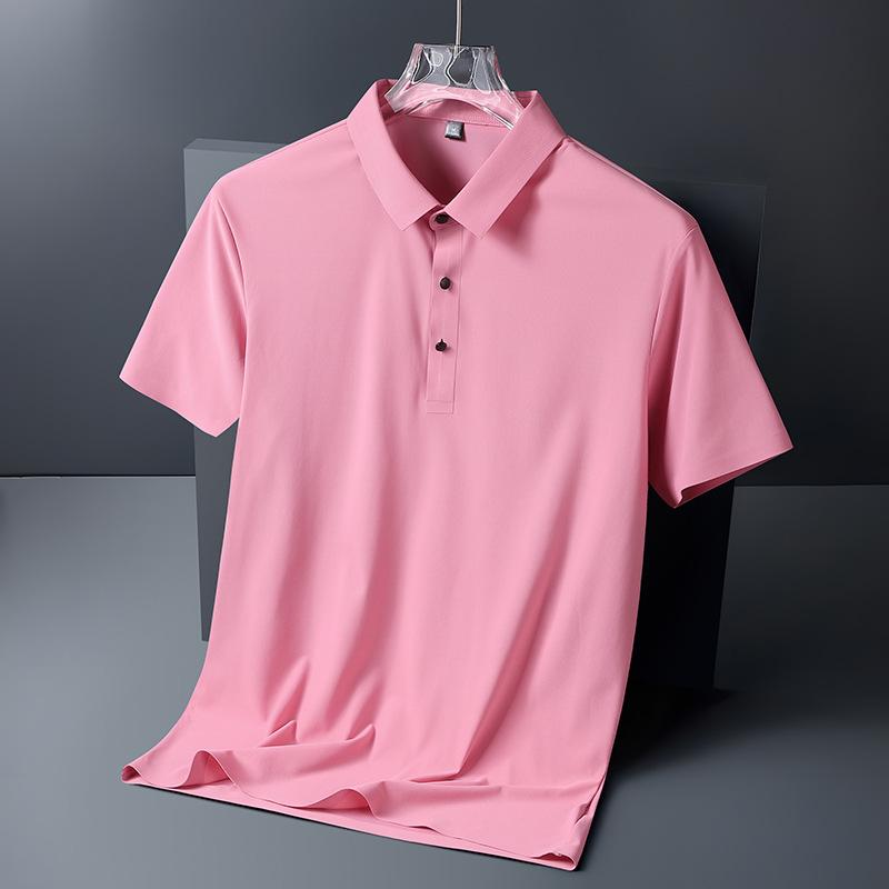 Men's Trendy Seamless Ice Silk Polo Shirt - Short Sleeve, High Quality, Lapel Design for Summer