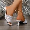 Fashion Stiletto Flip Slippers Summer Fashion for Women Outside Square Toe Open Toe Fabric Cutout Breathable Non-Slip High Heels