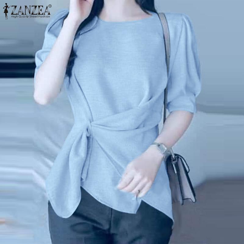 ZANZEA Женская повседневная летняя бандажная блузка с коротким рукавом