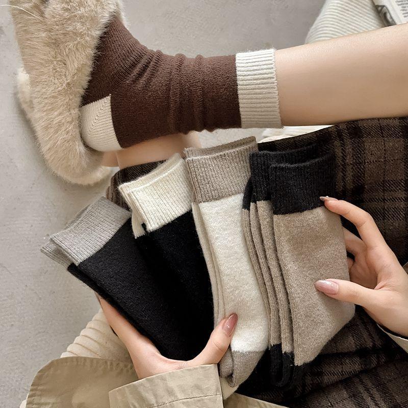 Solid Color Versatile Simple Warm Wool Socks Trendy Winter Socks Are Thick