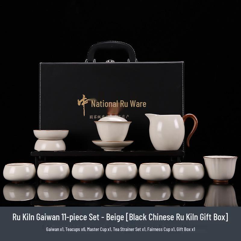 Ru Ware Ceramic Kung Fu Tea Set: Teacup, Teapot, Teabowl, Master Cup, Tea Cup, Six Gentlemen Tools, Tea Wash, Fairness Cup, Office Cup.
