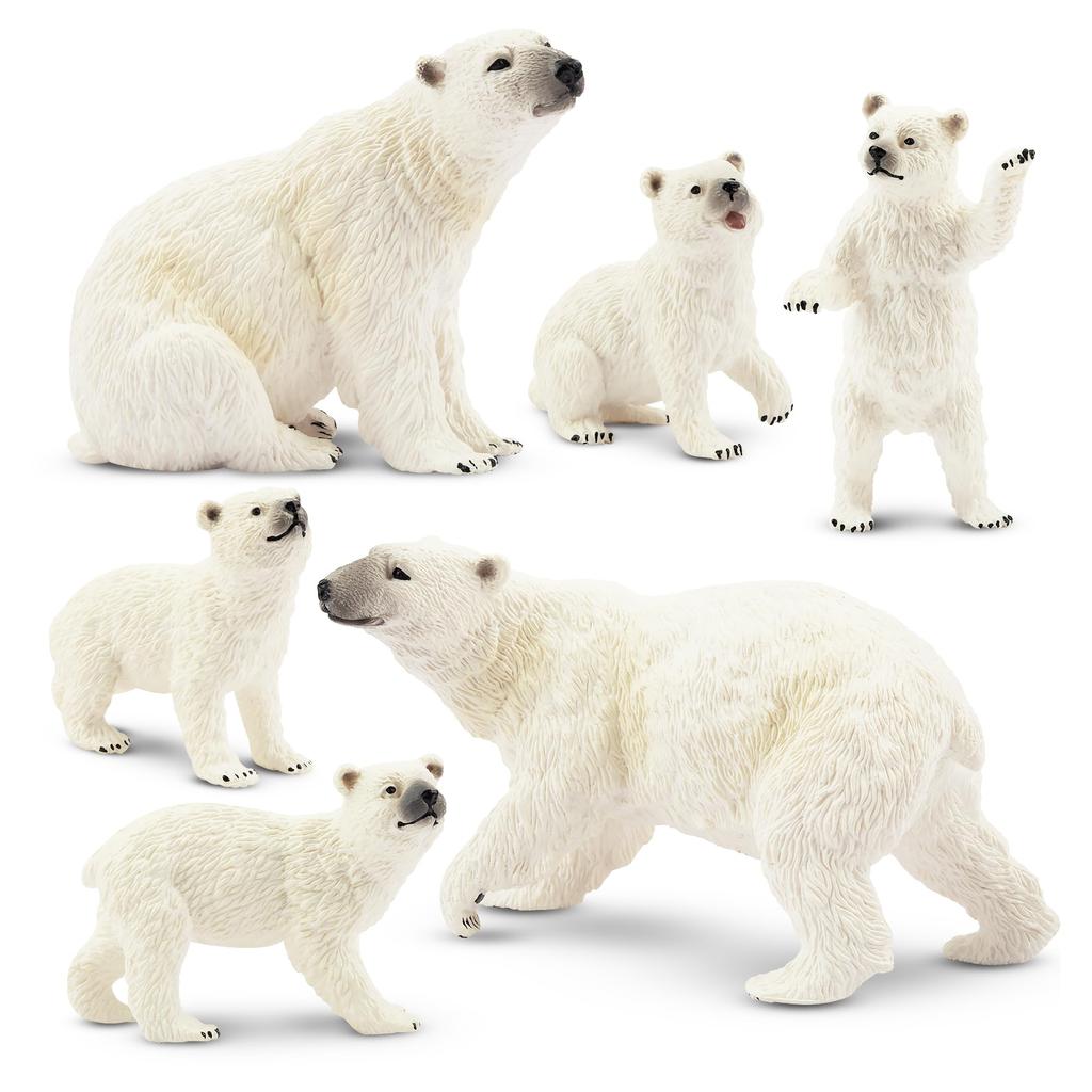 TOYMANY Animal Figure Polar Bear Parent and Realistic Animal Miniature Popular Animal Birthday New Ages 6 and Up 6-Piece Set, Figures, Child, Winter,
